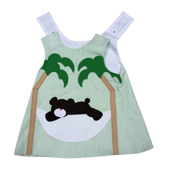 Chocolate Soup Other - Vintage Chocolate Soup Girls Green Seersucker Bear Hammock Jumper Dress Size M